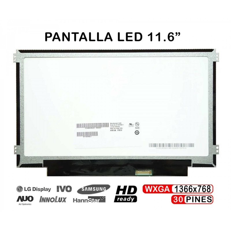 PANTALLA LED DE 11.6" FOR LAPTOP B116XTN02.1 N116BGE-EA2 B116XTN01.0