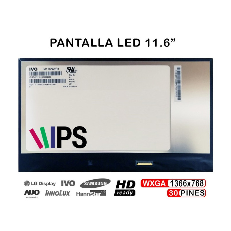 PANTALLA LED 11.6" FOR LAPTOP M116NWR4 R1 1366X768 30-PIN IPS