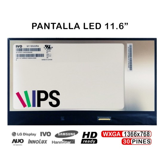 PANTALLA LED 11.6" FOR LAPTOP M116NWR4 R1 1366X768 30-PIN IPS