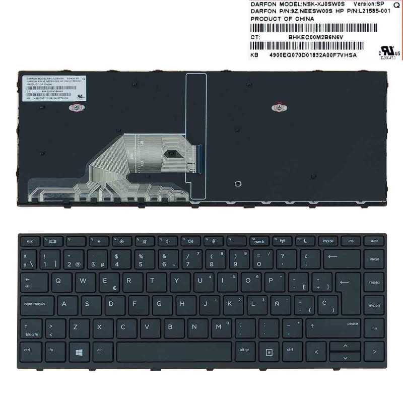 TECLADO FOR LAPTOP HP PROBOOK 430 G5 440 G5 445 G5 BLACK WITH FRAME