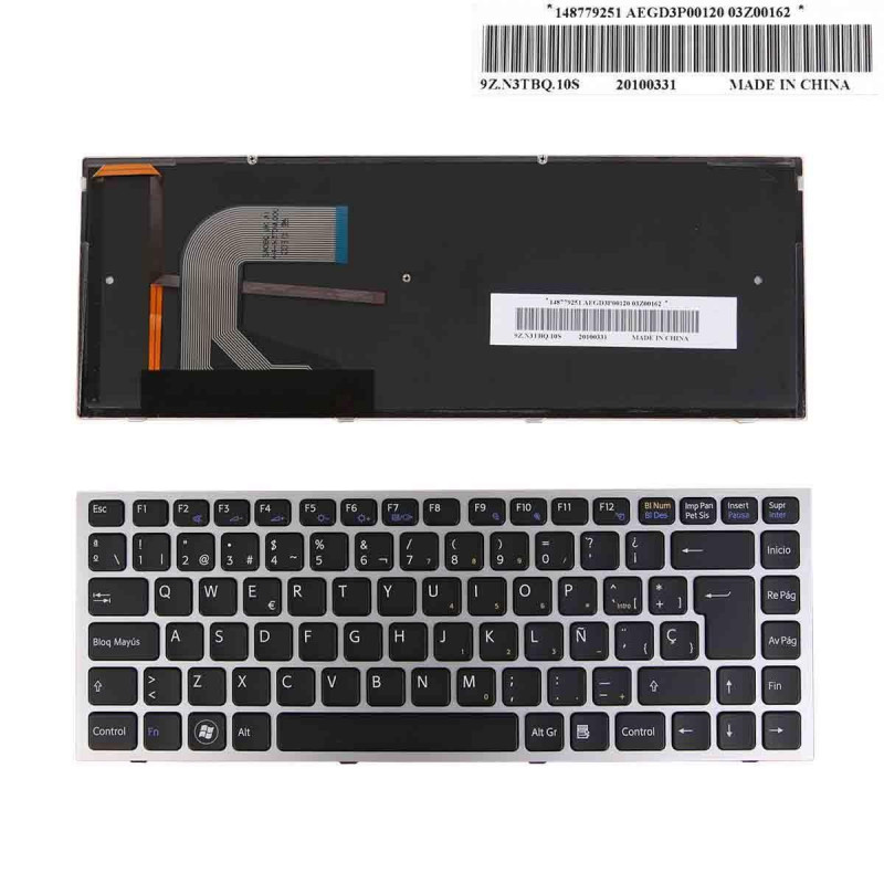 TECLADO BACKLIT FOR SONY VAIO VPC-S SERIES LAPTOP SILVER FRAME