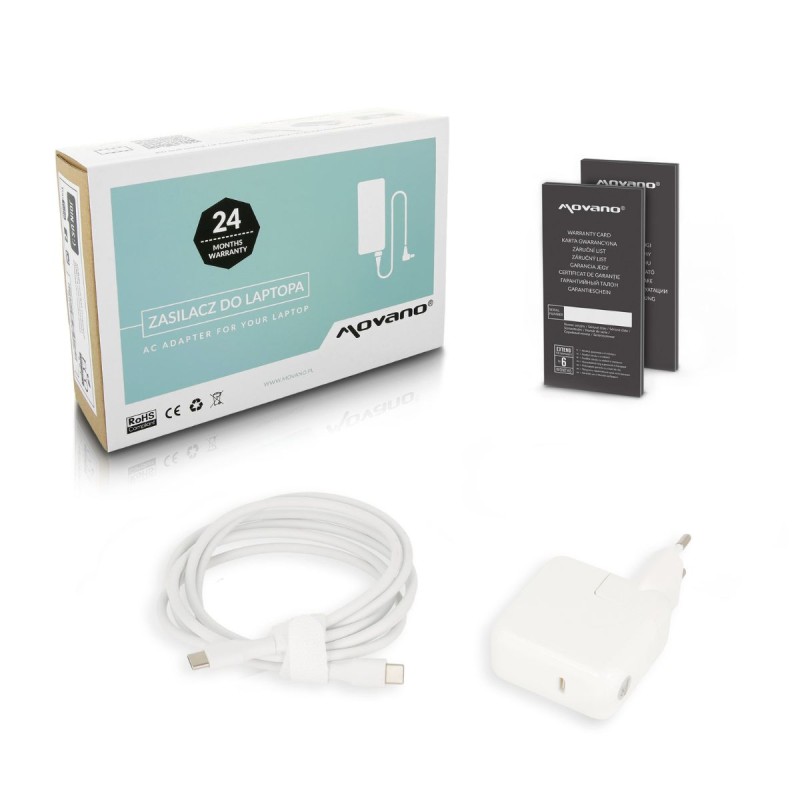 Cargador Movano 29W USB Type-C USB-C iPad/MacBook, White, New