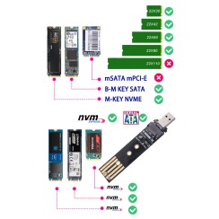 USB-A SSD adapter, M.2, NVMe, PCIe, NGFF, USB 3.1, GEN2, 10Gbps, M2, for SSD 2230/2242/2260/2280