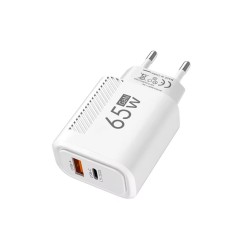 Cargador USB-C GaN 65W + Cable 1m Blanco | Fast charging PD + QC3.0