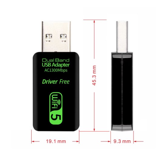 Adaptador USB WiFi AC1300 Dual Band · 5GHz High Speed