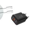 Cargador GaN 65W USB-C USB-A con carga rápida PD y QC3.0 + cable USB-C 1m Negro