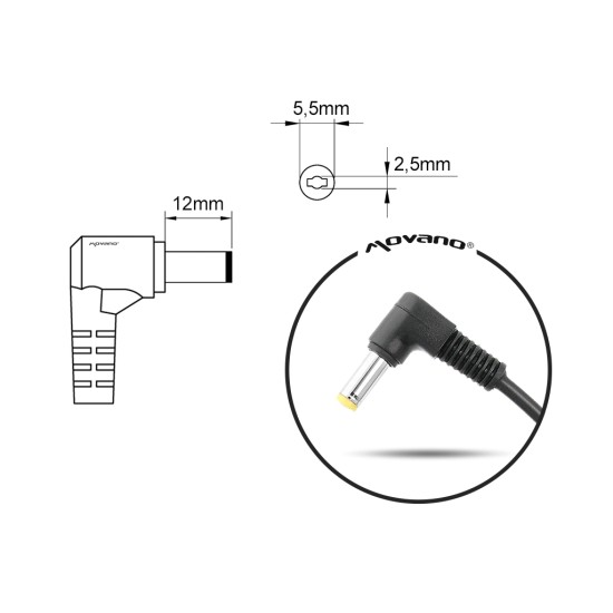 Movano Charger 19V 3.42A (5.5x2.5) 65W for Asus, Toshiba, Lenovo, MSI, etc.