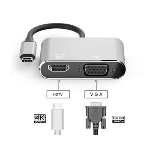 Convert USB-C to HDMI and VGA 4K HDMI Adapter USB C 3.0 VGA, New